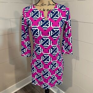 Chic Long Sleeve Dress with Pink and Blue Patterns